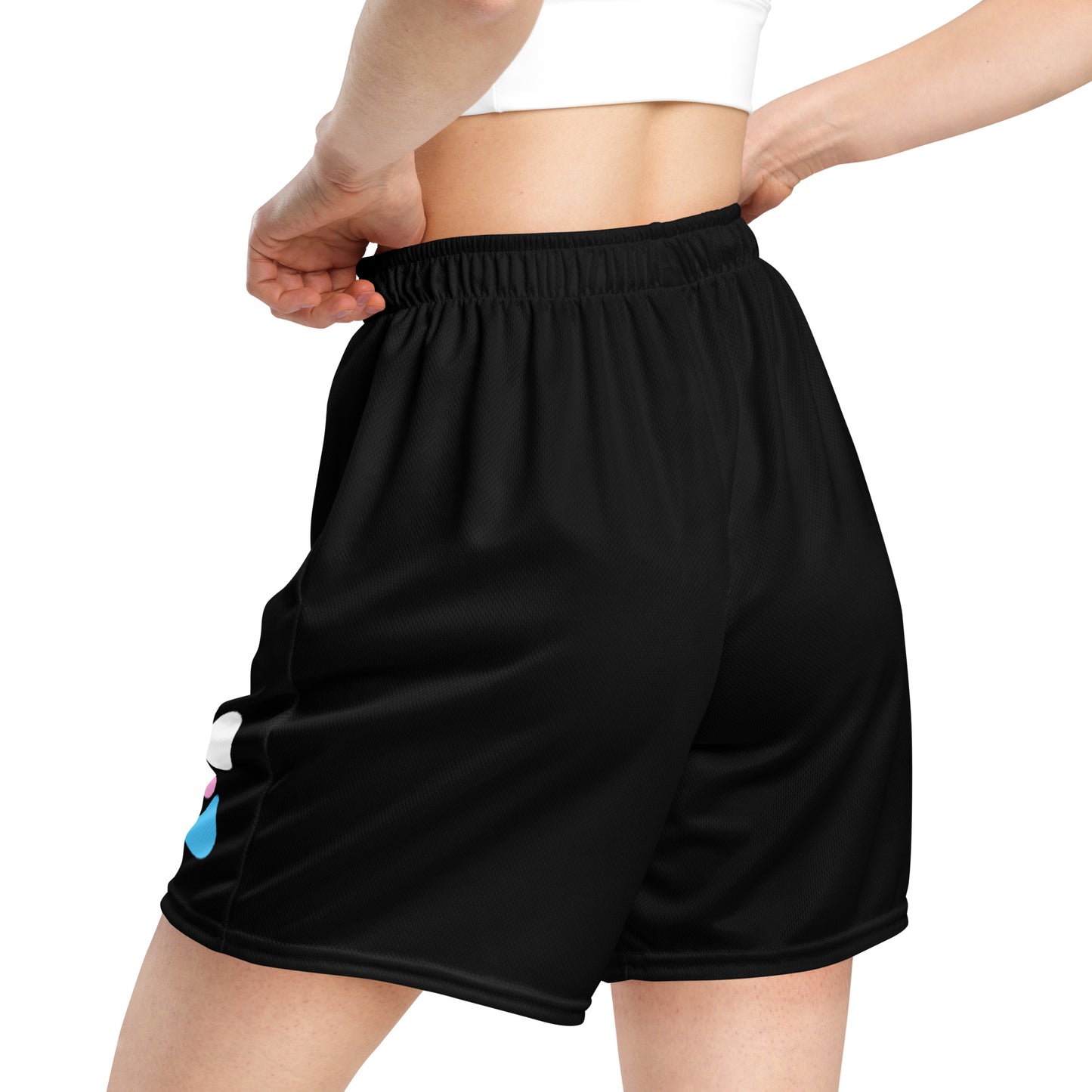 Blue Pink White Pride 'Five Dots' Black Mesh Workout Shorts