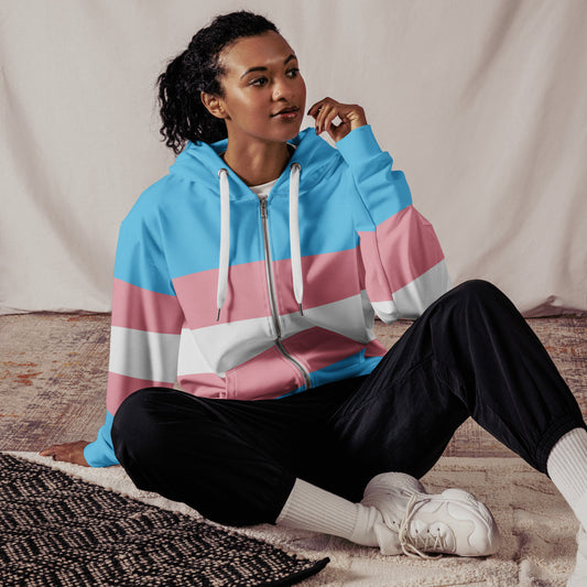 Teen - Plus Size All-Over Blue Pink White Pride Zipper Hoodie