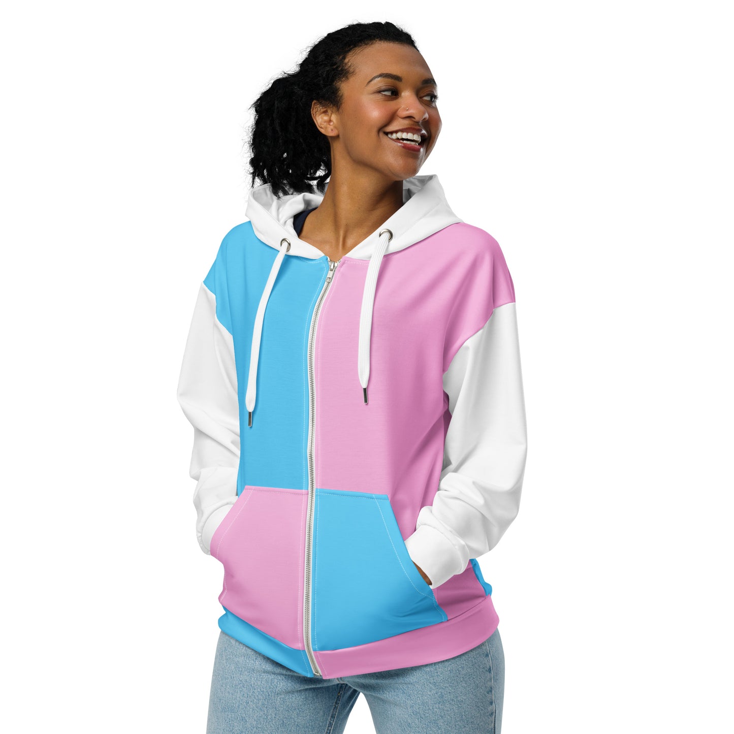 2XS-6XL Blue Pink White Pride Zipper Hoodie