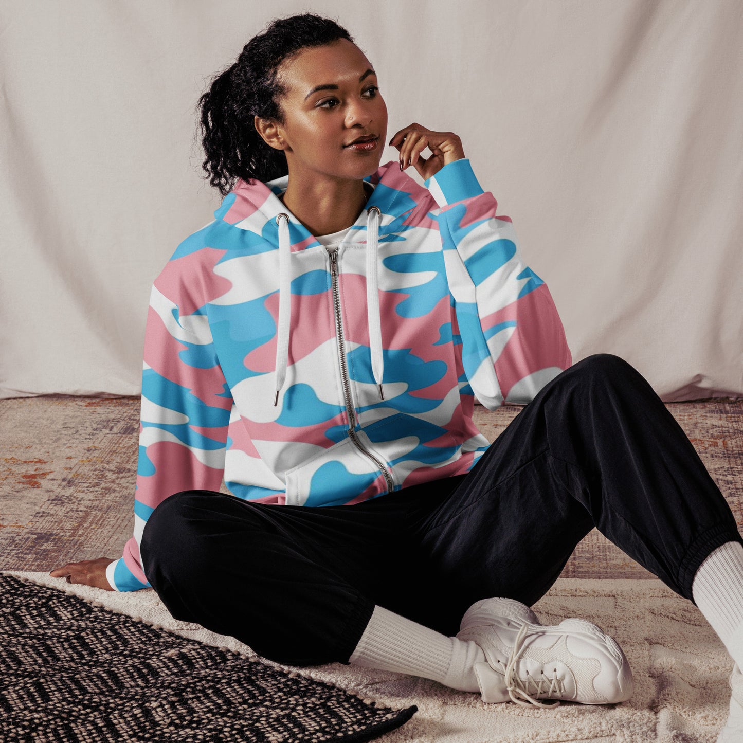 Teen - Plus Size Blue Pink White Pride Camouflage Zipper Hoodie
