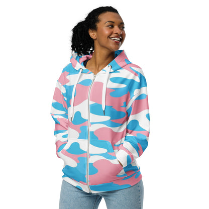 Teen - Plus Size Blue Pink White Pride Camouflage Zipper Hoodie