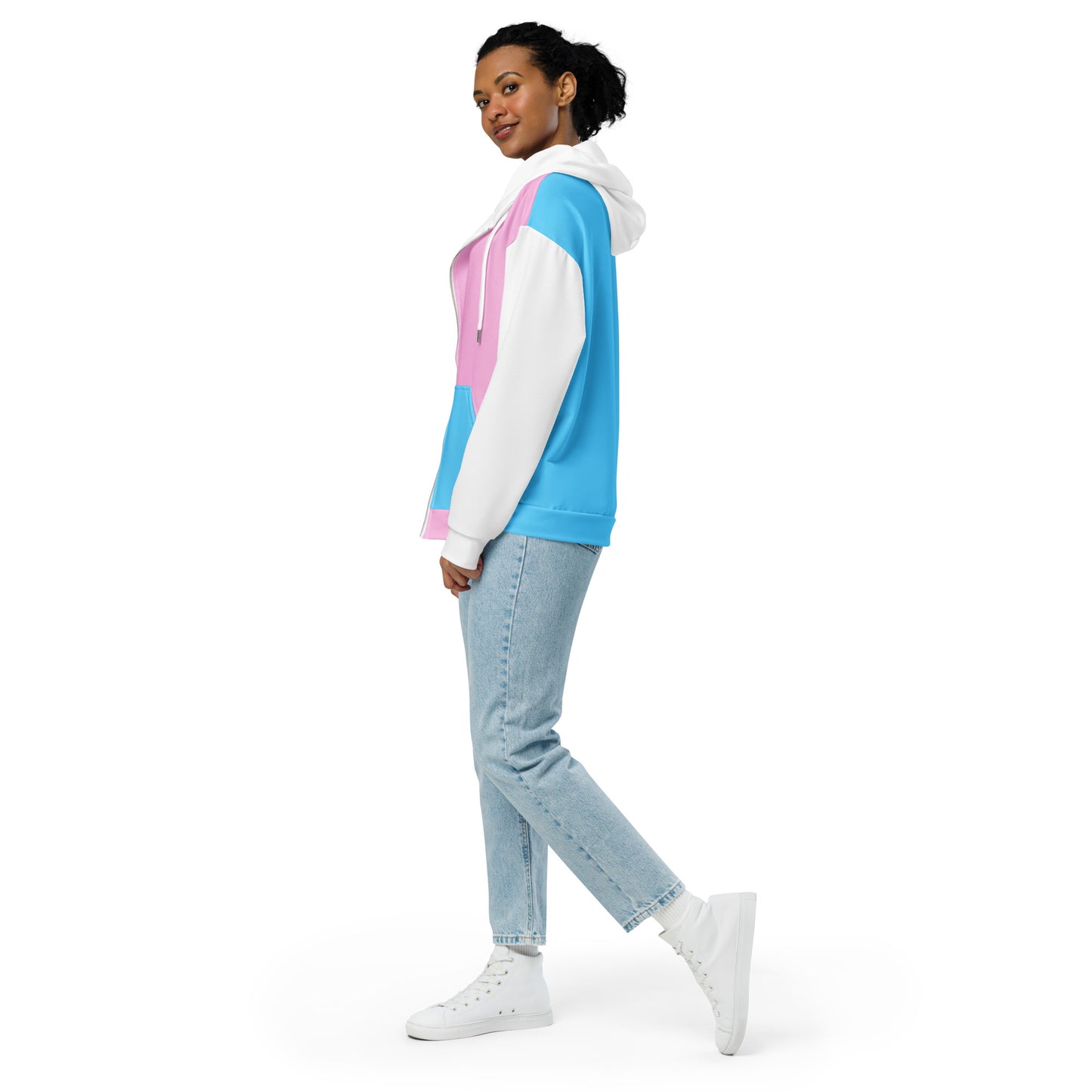 2XS-6XL Blue Pink White Pride Zipper Hoodie