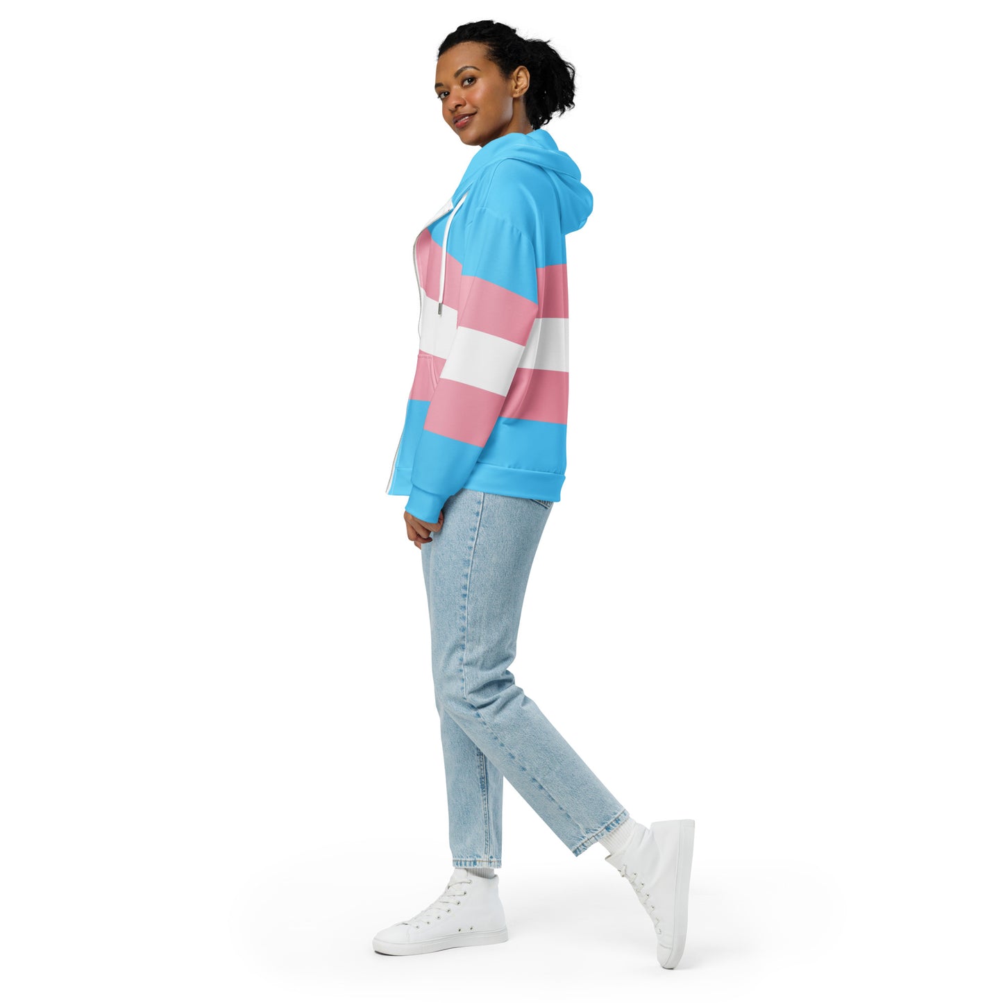 Teen - Plus Size All-Over Blue Pink White Pride Zipper Hoodie