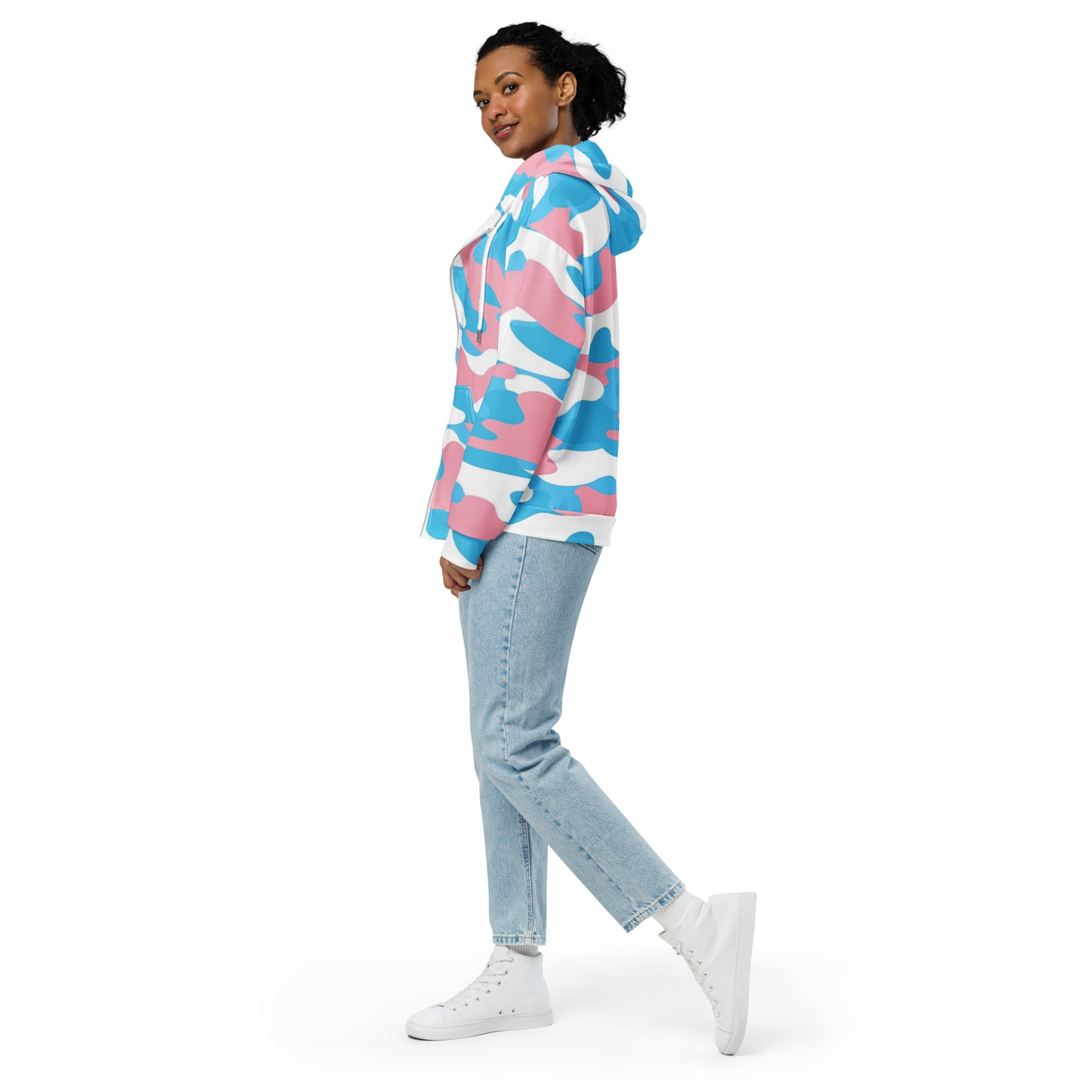 Teen - Plus Size Blue Pink White Pride Camouflage Zipper Hoodie