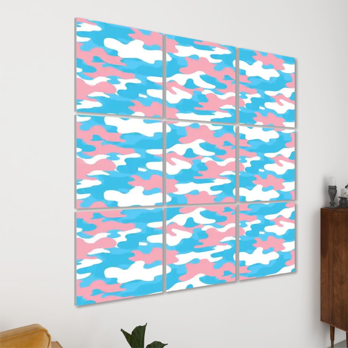 Blue Pink White Pride Camouflage Sound Absorbing Wall Panels 9 Pieces