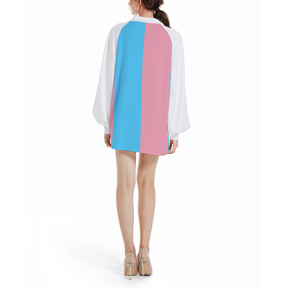 Plus Size Blue Pink White Trans Pride Trumpet Sleeved Cheongsam Elegant Above-the-Knee Dress