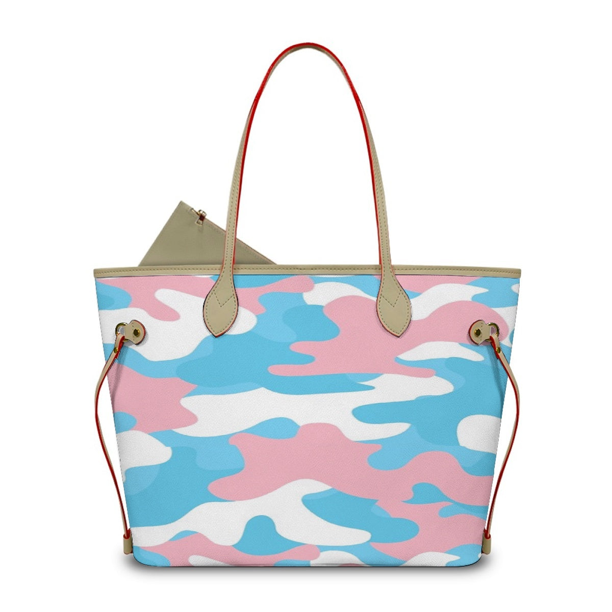 Large Blue Pink White Pride Camouflage Vegan Leather Tote Handbag & Purse Set