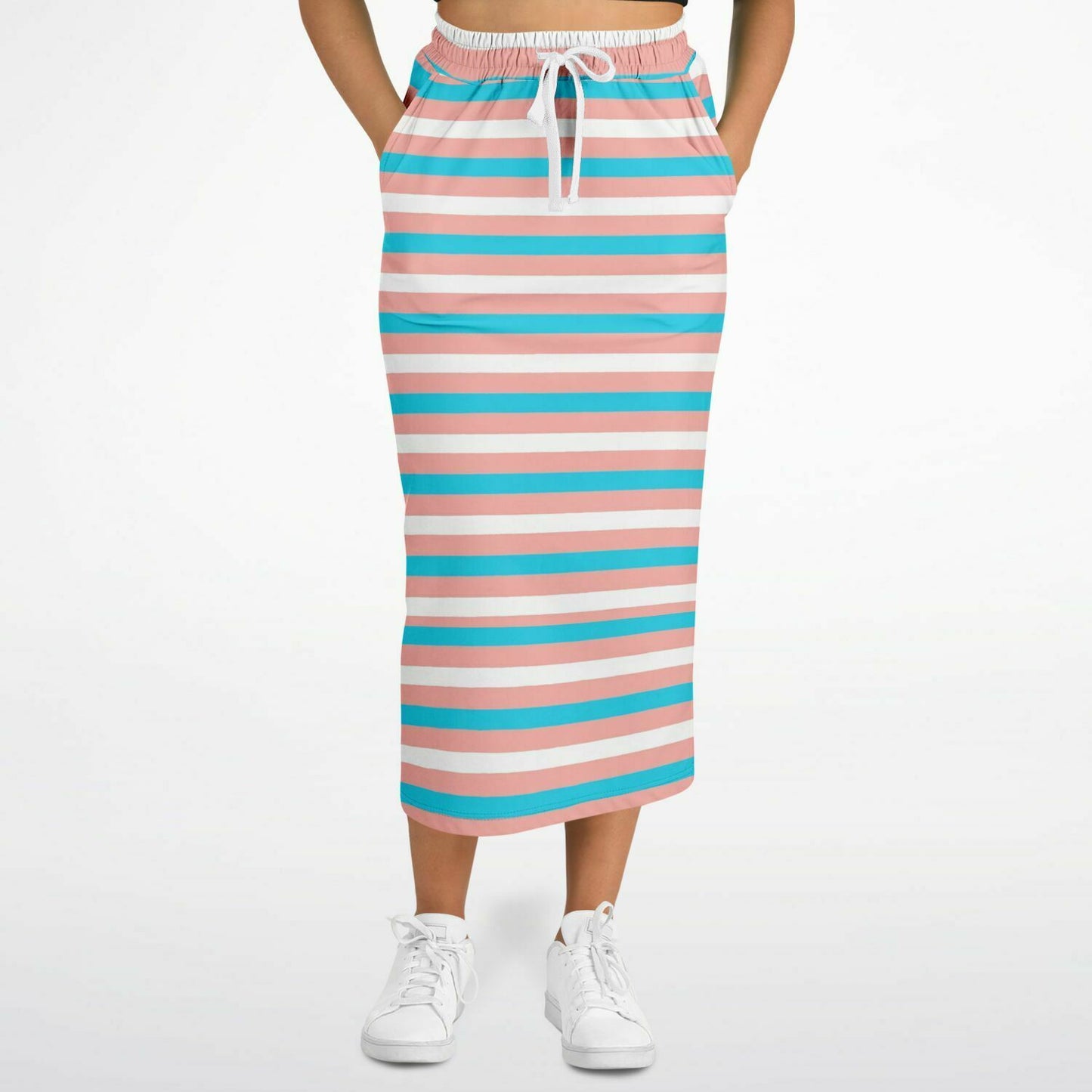 Teen Blue Pink White Pride Candy Striped Casual Long Skirt