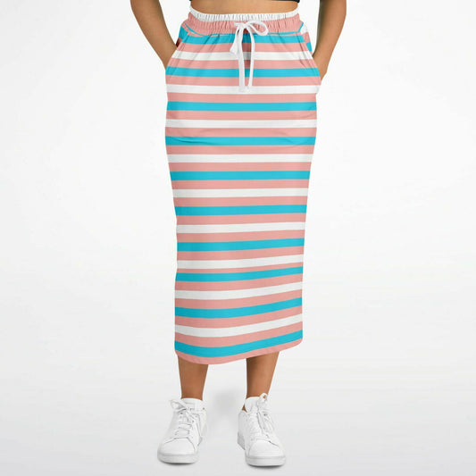 Teen Blue Pink White Pride Candy Striped Casual Long Skirt