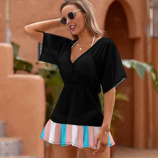 Thin Short Sleeve Summer Ruffled-Hem Dress