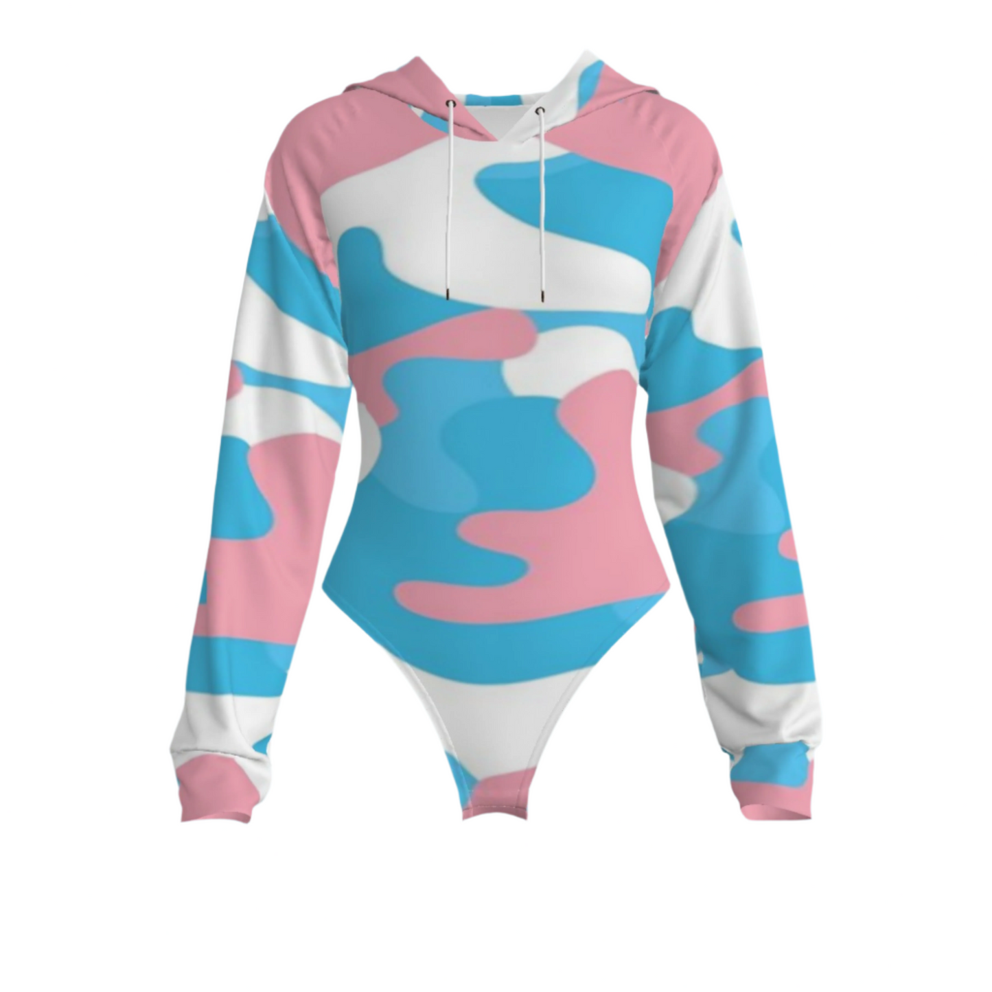 Blue Pink White Teen Pride Skinny-Fit Long Sleeved Hooded Bodysuit