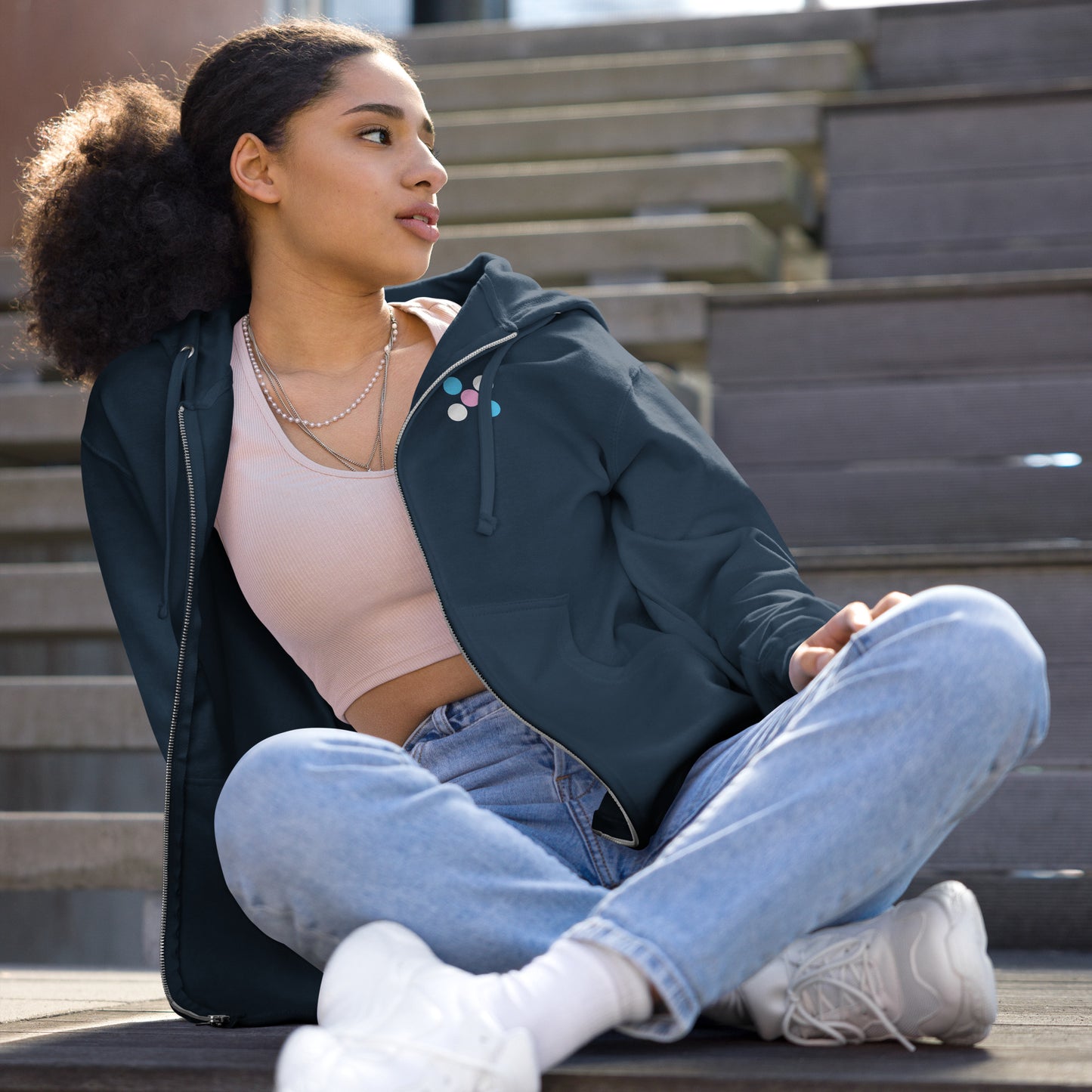 Blue Pink White Pride 'Five Dots' Fleece Zip-Up Hoodie