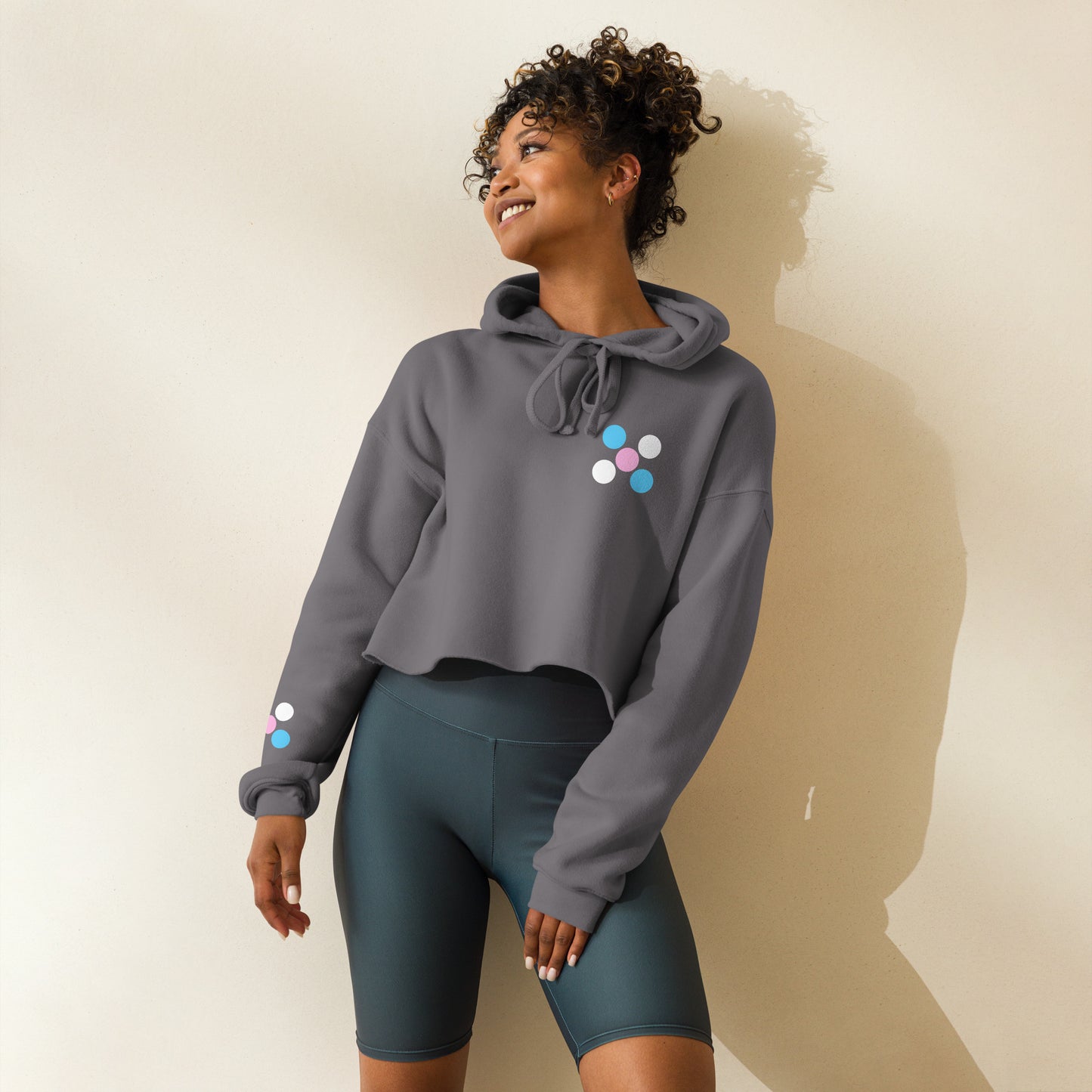 Blue Pink White 'Pride Five Dots' Cropped Hoodie