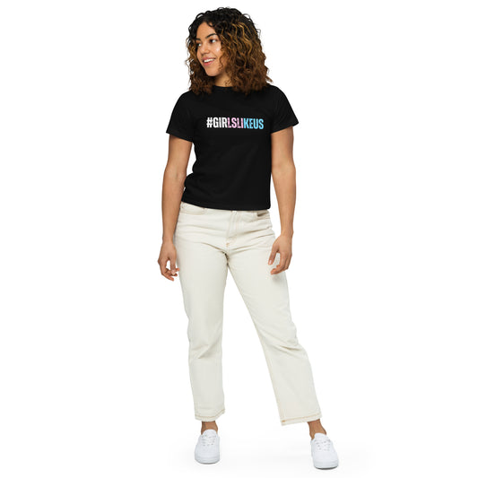 Teen Blue Pink White 'GIRLSLIKEUS' Hashtag Series Black High-Waisted T-Shirt