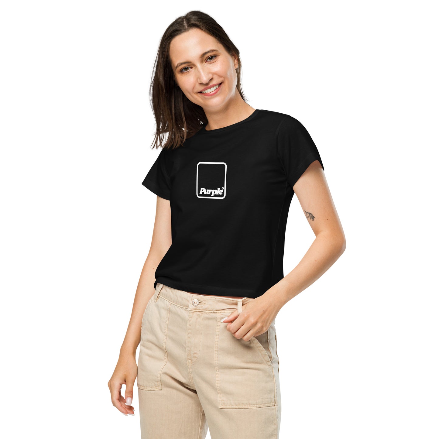 Teen Purple Label Vegan Beauty Care Logo Black High-Waisted T-Shirt