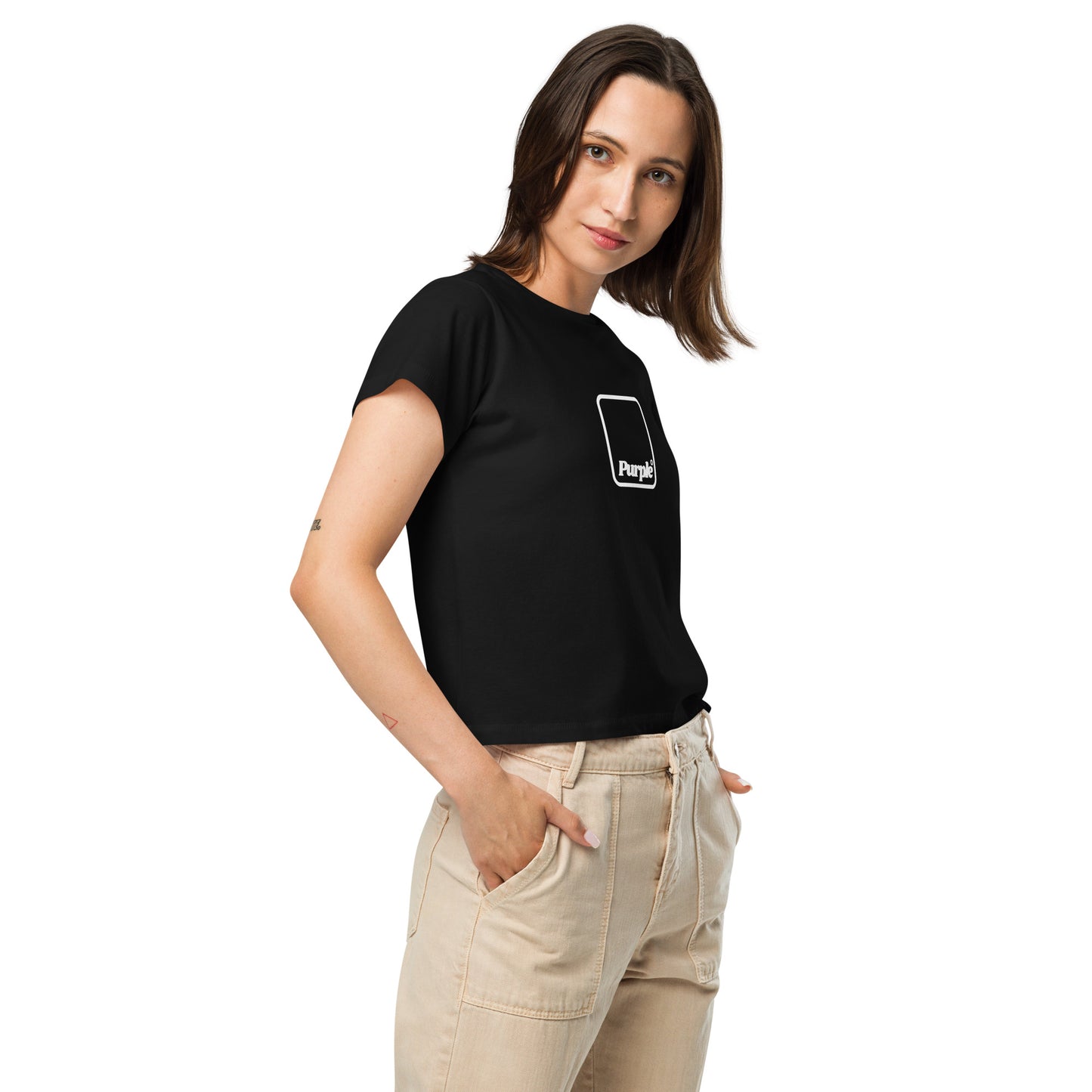 Teen Purple Label Vegan Beauty Care Logo Black High-Waisted T-Shirt