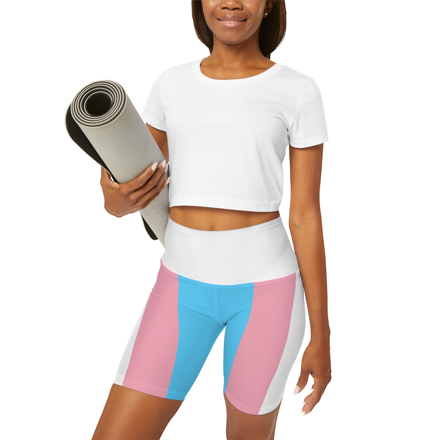 Blue Pink White High Waisted Yoga Shorts