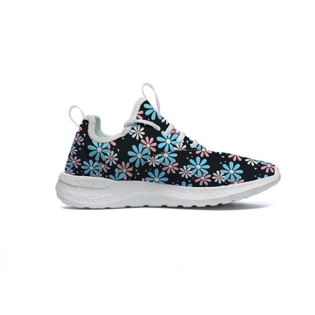 Blue Pink White Big Daisies Pride Black Canvas Low Cut Sneakers