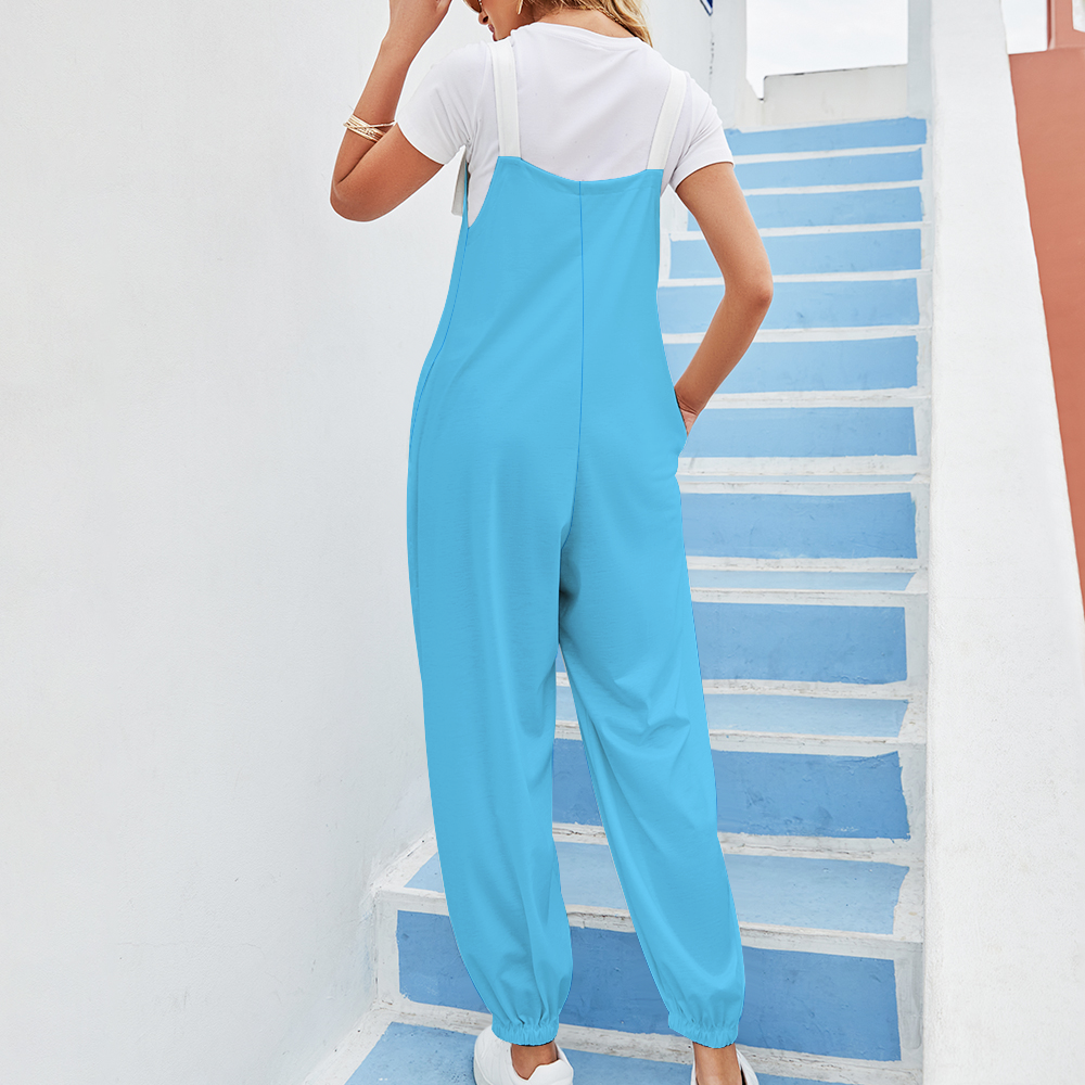 Blue Pink White All Over Pride 'TRANS GIRL POWER' Blue Bow-Tie Dungarees