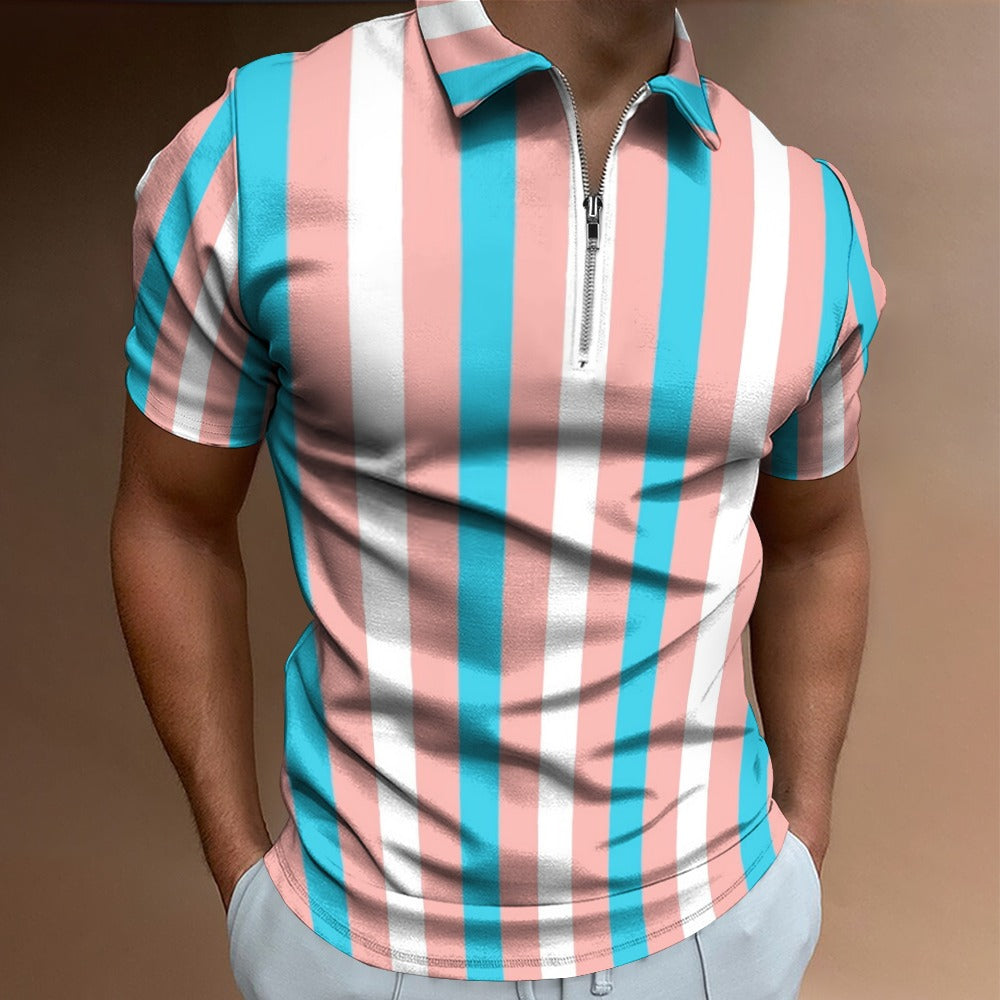 Plus Size Blue Pink White All Over Pride Half-Zip Boyfriend Polo