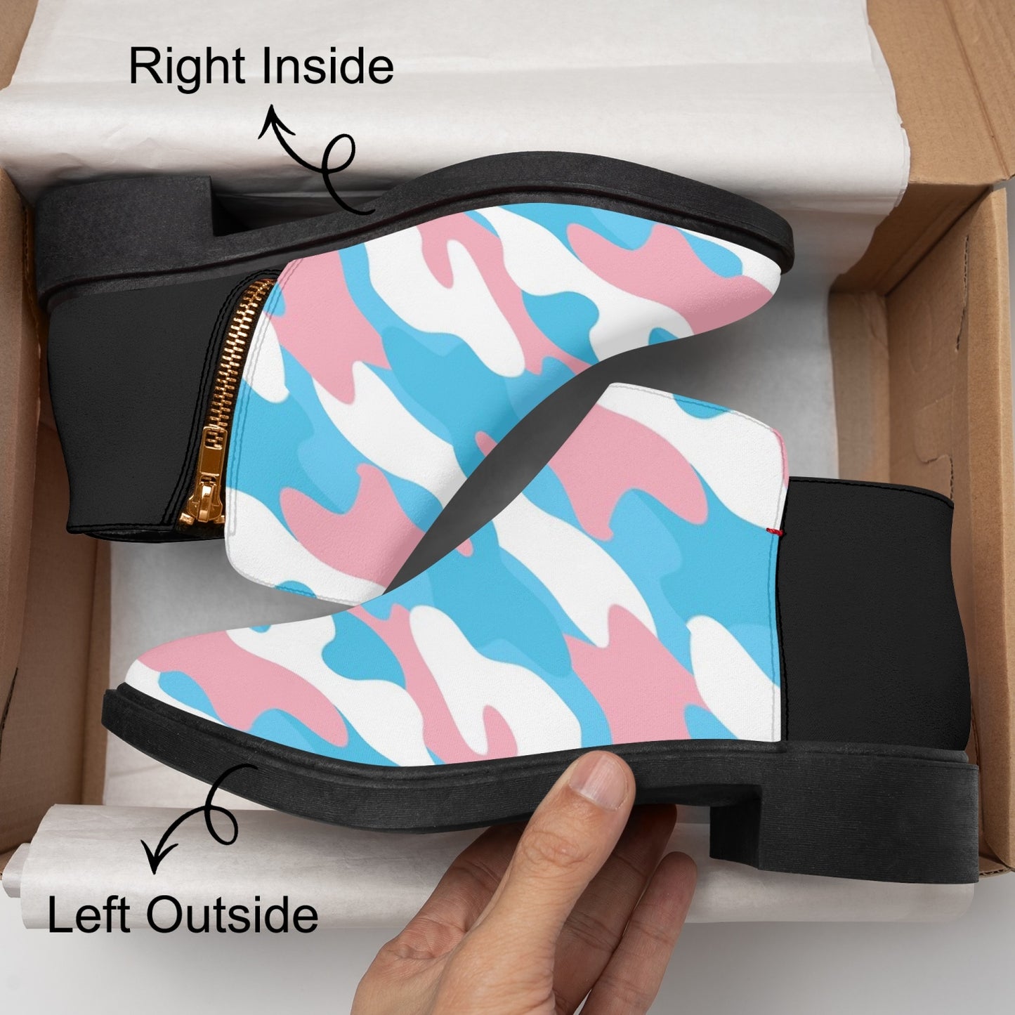 Blue Pink White Pride Camouflage Zipper Ankle Boots