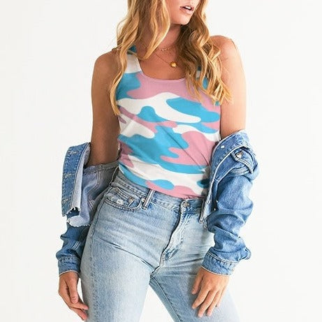 Teen Blue Pink White All-Over Pride Camouflage Tank Top/Vest