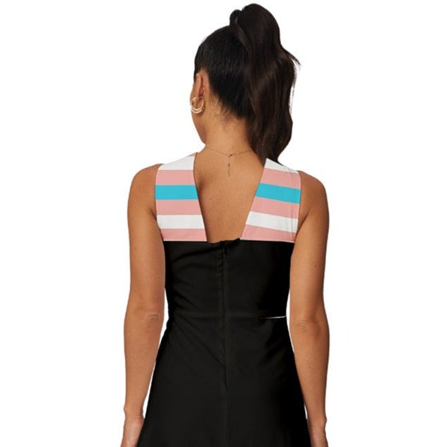 Candystriped Sleeveless Cross Front Cocktail Midi Chiffon Dress