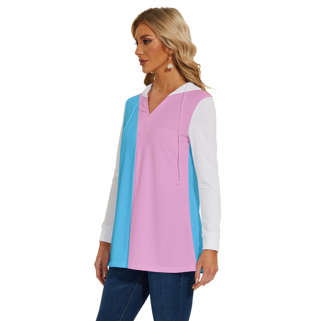 Plus Size Blue Pink White Pride Soft, Stretchy and Lightweight Hoodie