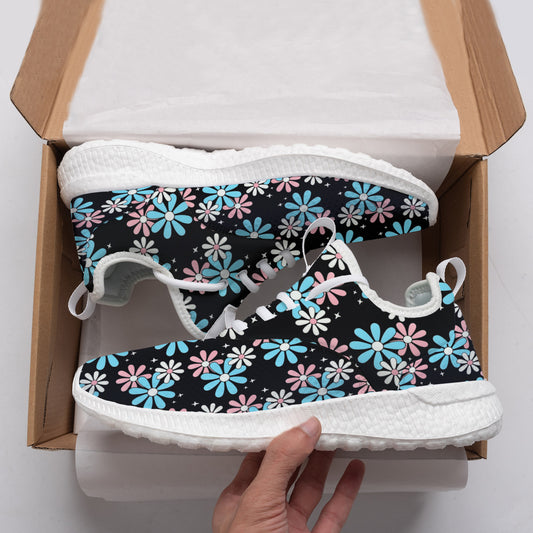 Blue Pink White Big Daisies Pride Black Canvas Low Cut Sneakers
