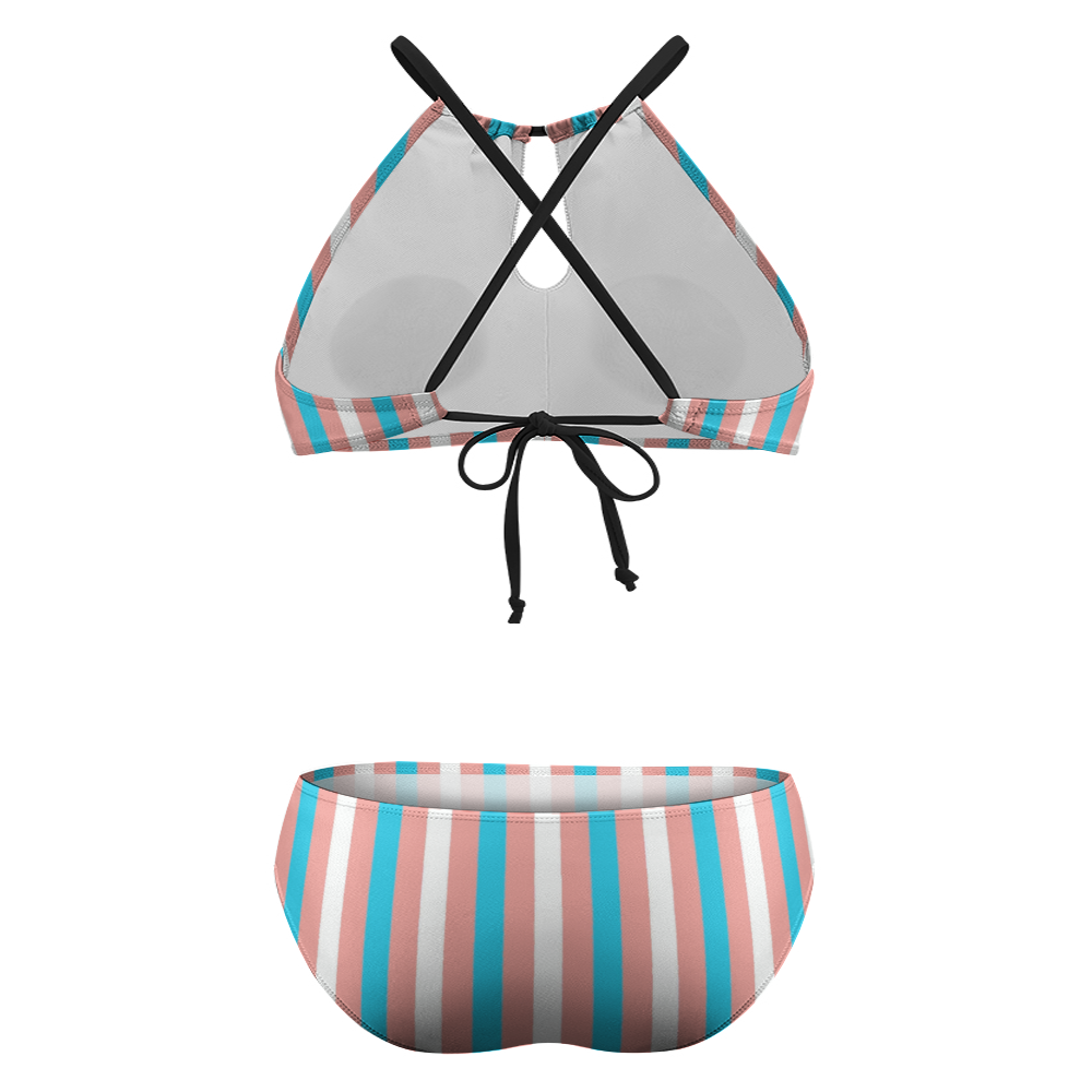 Plus Size Blue Pink White Candy Striped Pride Two Piece Stylish Bikini