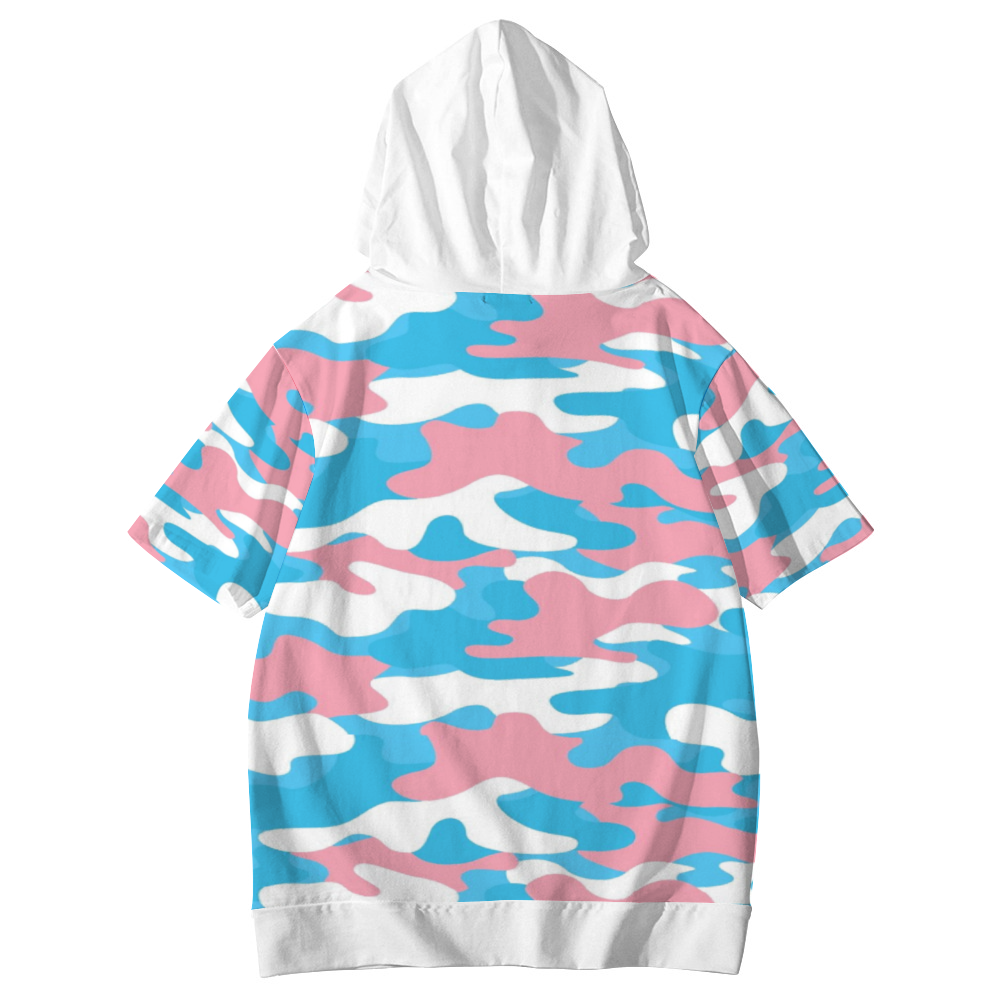 Teen - Plus Size Blue Pink White Pride Camouflage Short-Sleeved Hooded T-Shirt