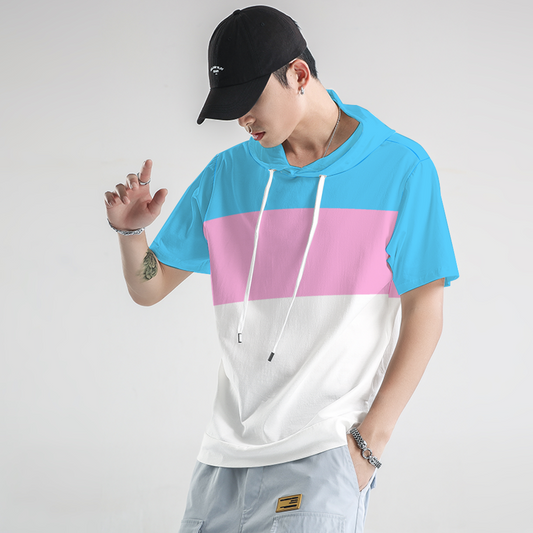 S - 8XL Blue Pink White Pride Hooded Short-Sleeve T-Shirt