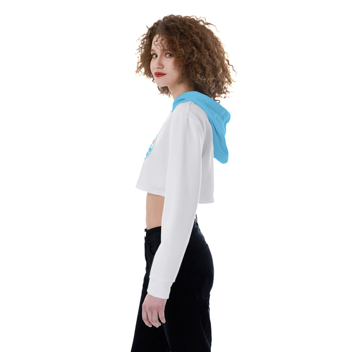 Blue Pink White 'TRANS GIRL POWER' Transcolour/White Crop Top Hoodie