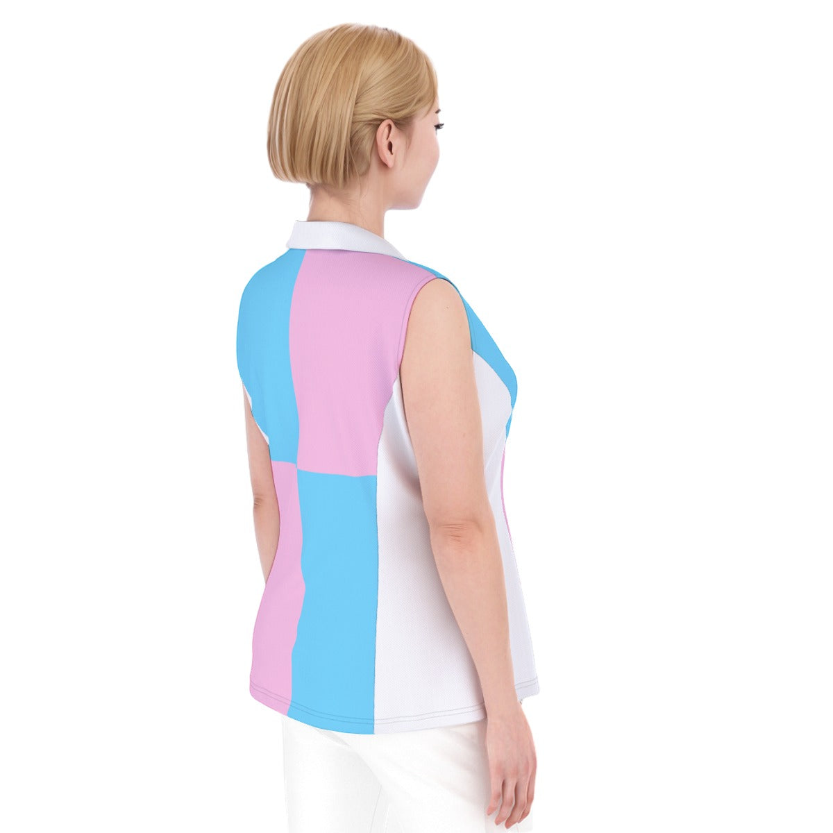 Plus Size Blue Pink White Pride Harlequin Casual V-Neck Sleeveless Shirt