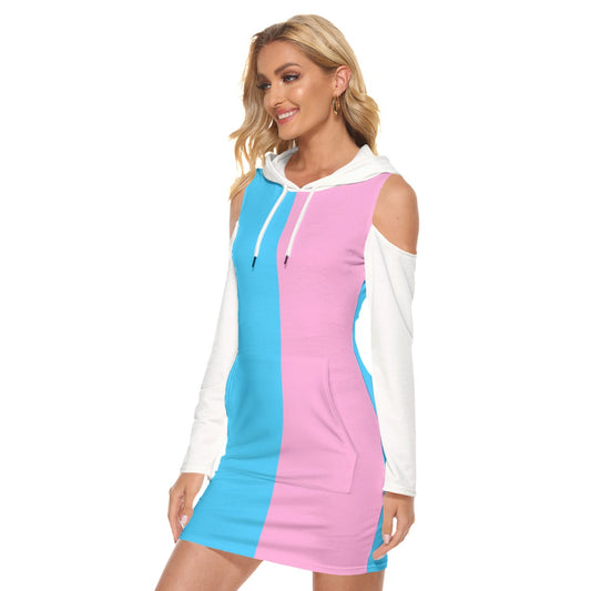 Teen Blue Pink White All-Over Pride Cold-Shoulder Hooded Dress