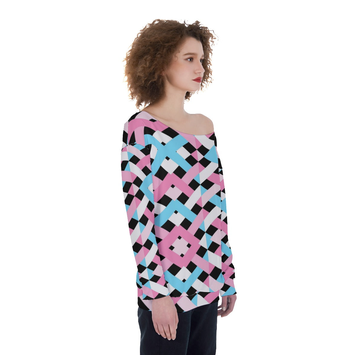 Teen - Plus Size Blue Pink White Pride Lattice Off-Shoulder Sweatshirt