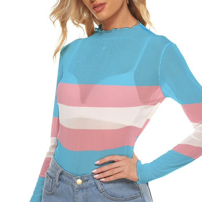 Teen Blue Pink White See-Thru Top