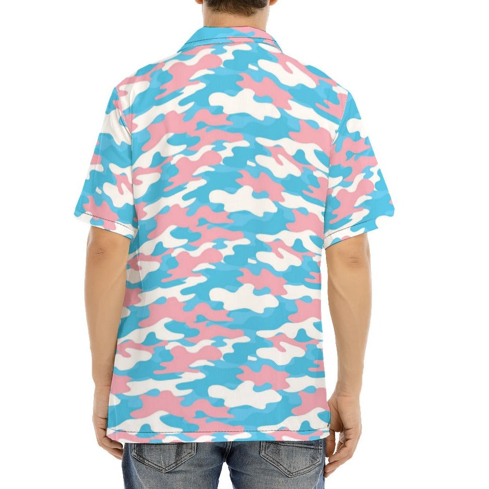 All-Over Trans Coloured Trans Pride Camouflage Hawaiian Style Boyfriend Shirt
