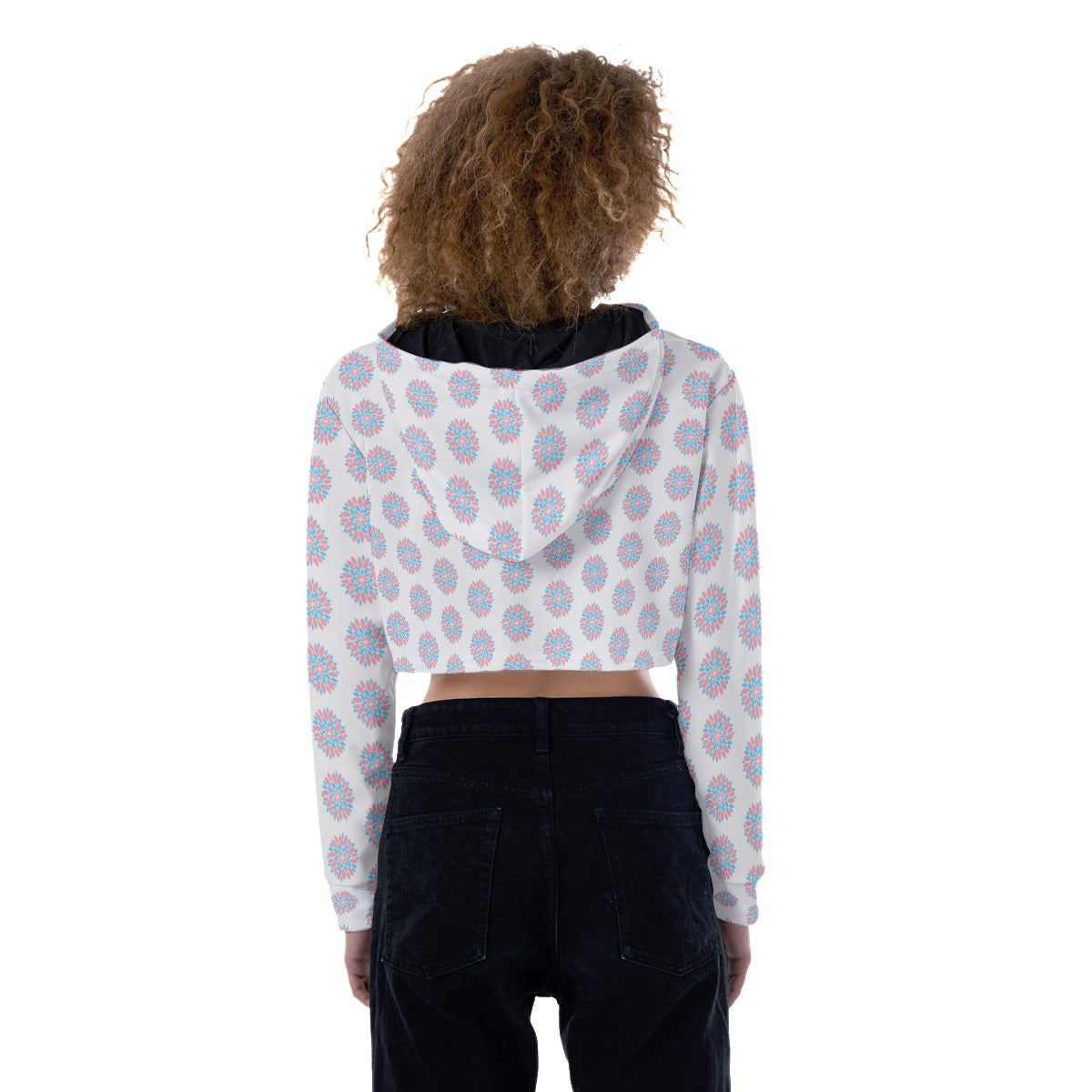Plus Size Blue Pink White Trans Pride Chrysanthemum White Crop Top Hoodie