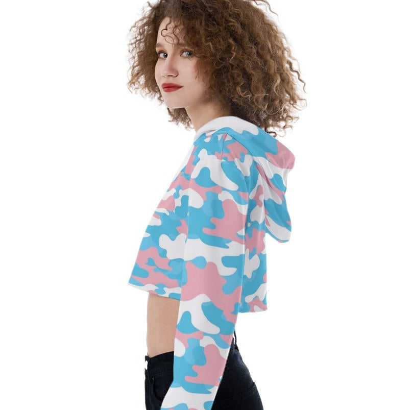 Plus Size Blue Pink White Pride Camouflage Crop Top Hoodie