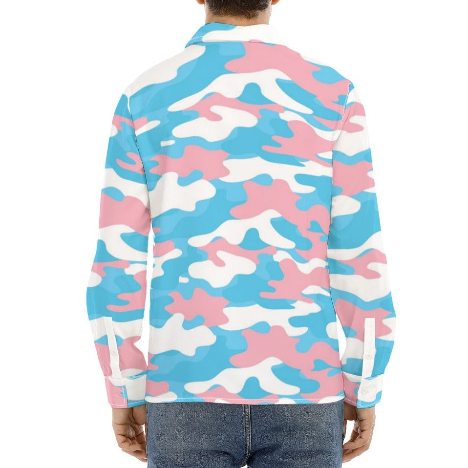 Plus Size Blue Pink White Pride Collared Boyfriend Shirt