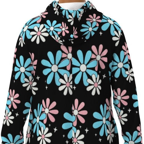 Plus Size Blue Pink White Big Daisies Pride All Over Pride Black Fleece Onesie