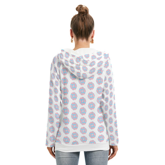 Plus Size Blue Pink White Trans Pride Chrysanthemum Double Hooded Hoodie