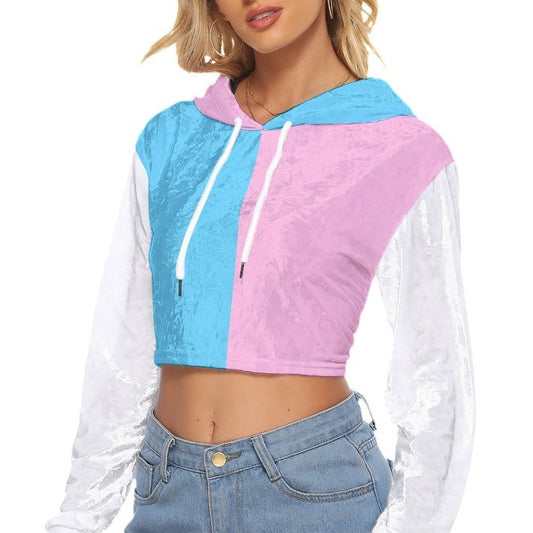Blue Pink White Harlequin Pride Drop-Shouldered Cropped Velveted Hoodie