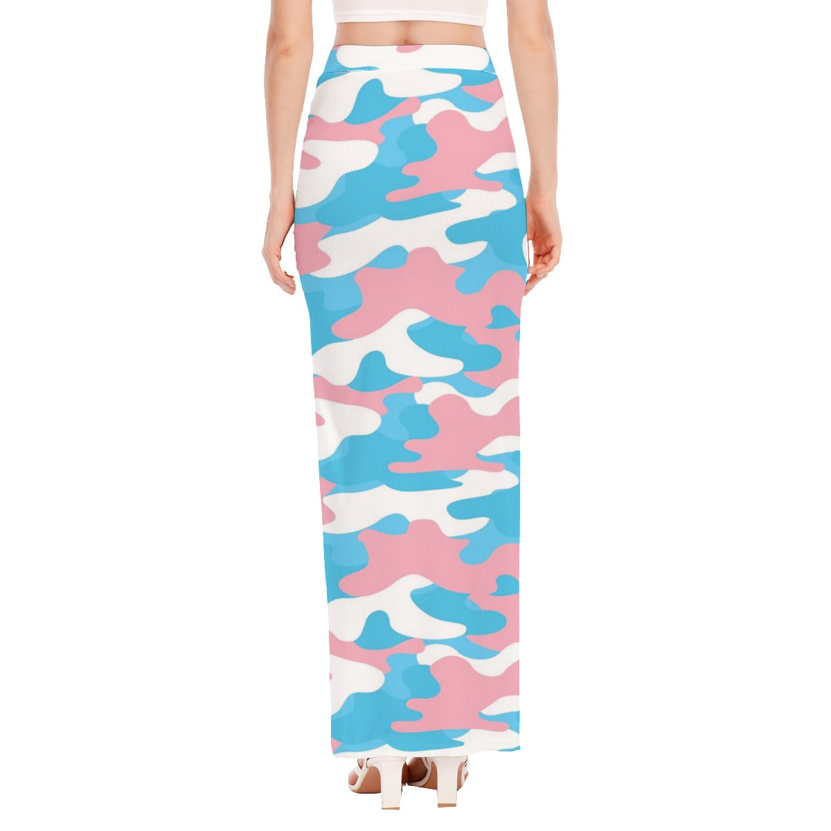 Blue Pink White Trans Pride Camouflage Hip-Hugging Side-Slit Long Skirt