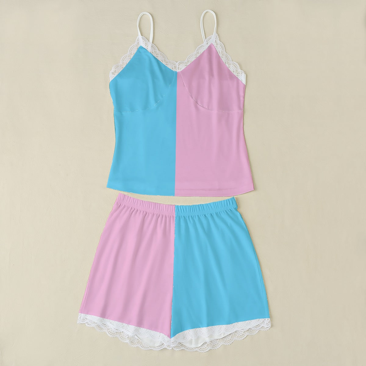 Plus Size Blue Pink White Pride Laced Edge Camisole Set