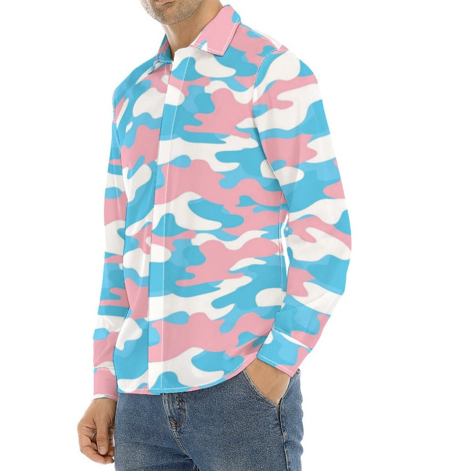 Plus Size Blue Pink White Pride Collared Boyfriend Shirt