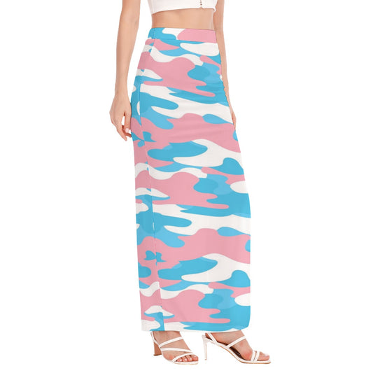 Blue Pink White Trans Pride Camouflage Hip-Hugging Side-Slit Long Skirt