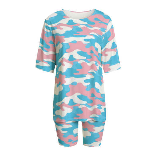 Trans Coloured Pride Camouflage Short-Sleeve T-Shirt and Short-Leg Pajama Set