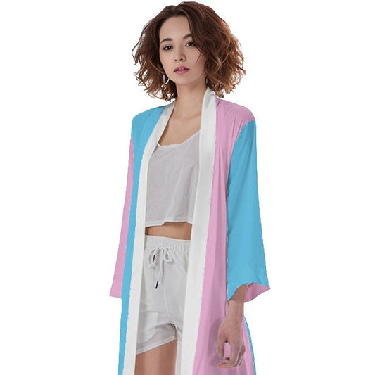 Teen Blue Pink White Vive l'Paris Pride Long Satin Kimono Robe